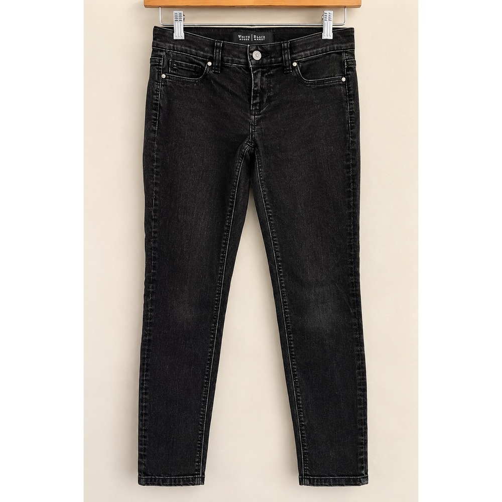 WHITE HOUSE BLACK MARKET Size XS Jeans Pants Mid-Rise Skinny Black Moto Grunge